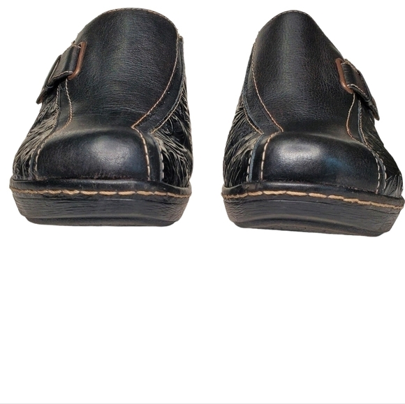 Sofft Dory Clogs, Black Floral Embossed Leather, Heeled Slip On Mule, Size 9M - Picture 5 of 11